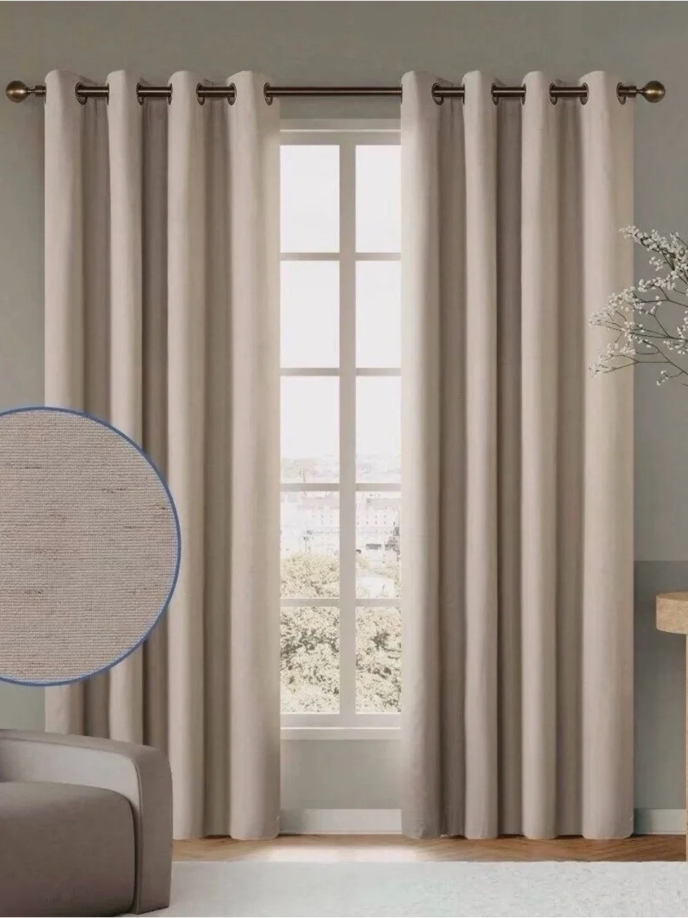 Neutral Beige Grommet Blackout Curtain Panels 52x96 bin e-